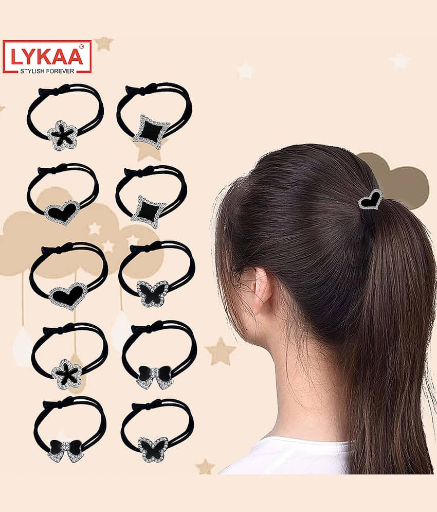 Lykaa Korean Style Rubber Bands with Knots in Multiple Designs Hair Ties for Women - Pack of 10