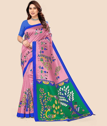 Kanooda Prints Art Silk Printed Saree With Unstitched Blouse Piece ( Turquoise )