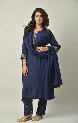 Blue Gota Patti Embroidery Set-S / Maroon