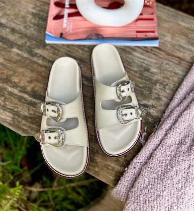 White Silver Buckle Sandals-36 / White
