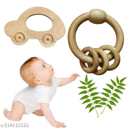 Handmade Neem Wood Rattle  Apple-Themed Joy for Teething Tots