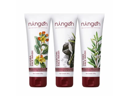 Ningen 3-in-1 Face Wash Combo  Jojoba, Charcoal & Tea Tree (3 x 100ml)