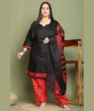Rajnandini Cotton Blend Printed Kurti With Palazzo Women's Stitched Salwar Suit - Black ( Pack of 1 )