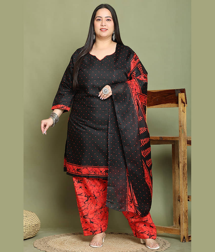 Rajnandini Cotton Blend Printed Kurti With Palazzo Women's Stitched Salwar Suit - Black ( Pack of 1 )
