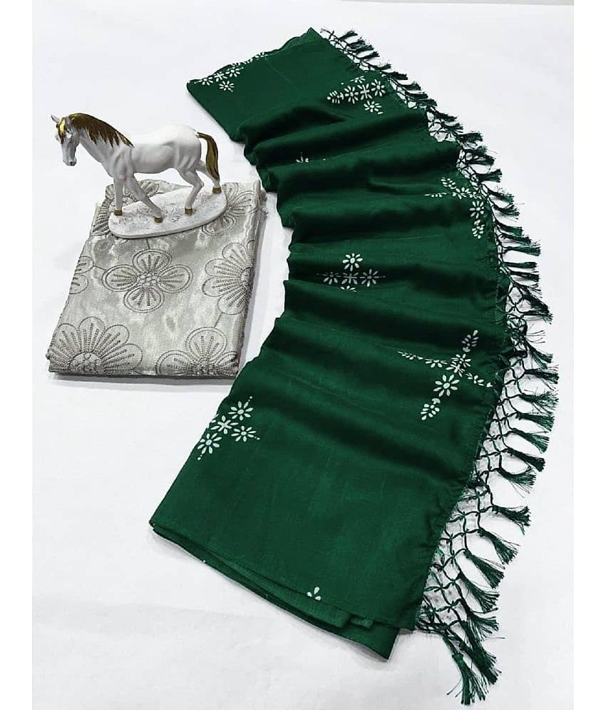 A TO Z CART Silk Embellished Saree With Unstitched Blouse Piece ( Green )