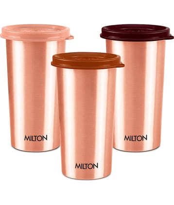 Milton Copper Drinking Water Tumbler with Lid, Set of 3, 480 ml Each, Copper | 100% Leak Proof | Office | Gym | Yoga | Home | Kitchen | Hiking | Treking | Travel Tumbler
