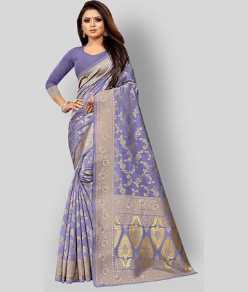 Gazal Fashions Banarasi Silk Printed Saree With Unstitched Blouse Piece ( Multicolor )