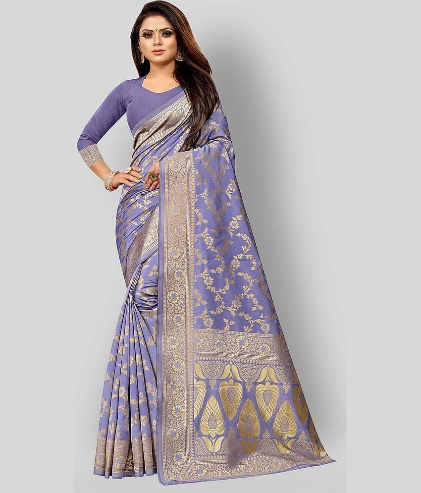 Gazal Fashions Banarasi Silk Printed Saree With Unstitched Blouse Piece ( Multicolor )