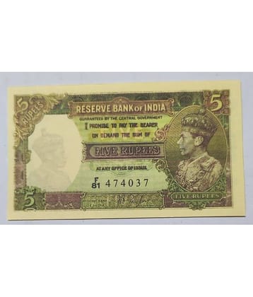 Extreme Rare 5 Rupee British India King George VI Note Signed By J B Taylor