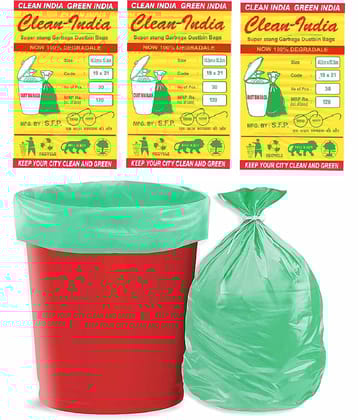 C-I - 3 Packs Medium Disposable Garbage Bags for Dry Waste, Green Color (90 pcs)