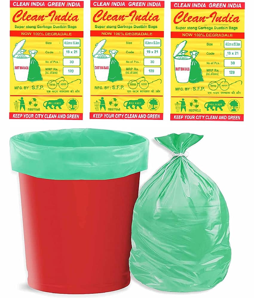 C-I - 3 Packs Medium Disposable Garbage Bags for Dry Waste, Green Color (90 pcs)
