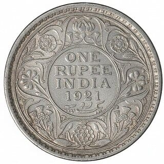 One Rupee 1921 King George 5th, British India Silver-plated old Coin Heritage One Rupee 1921 King George 5th, British India Silver-plated old Coin Heritage