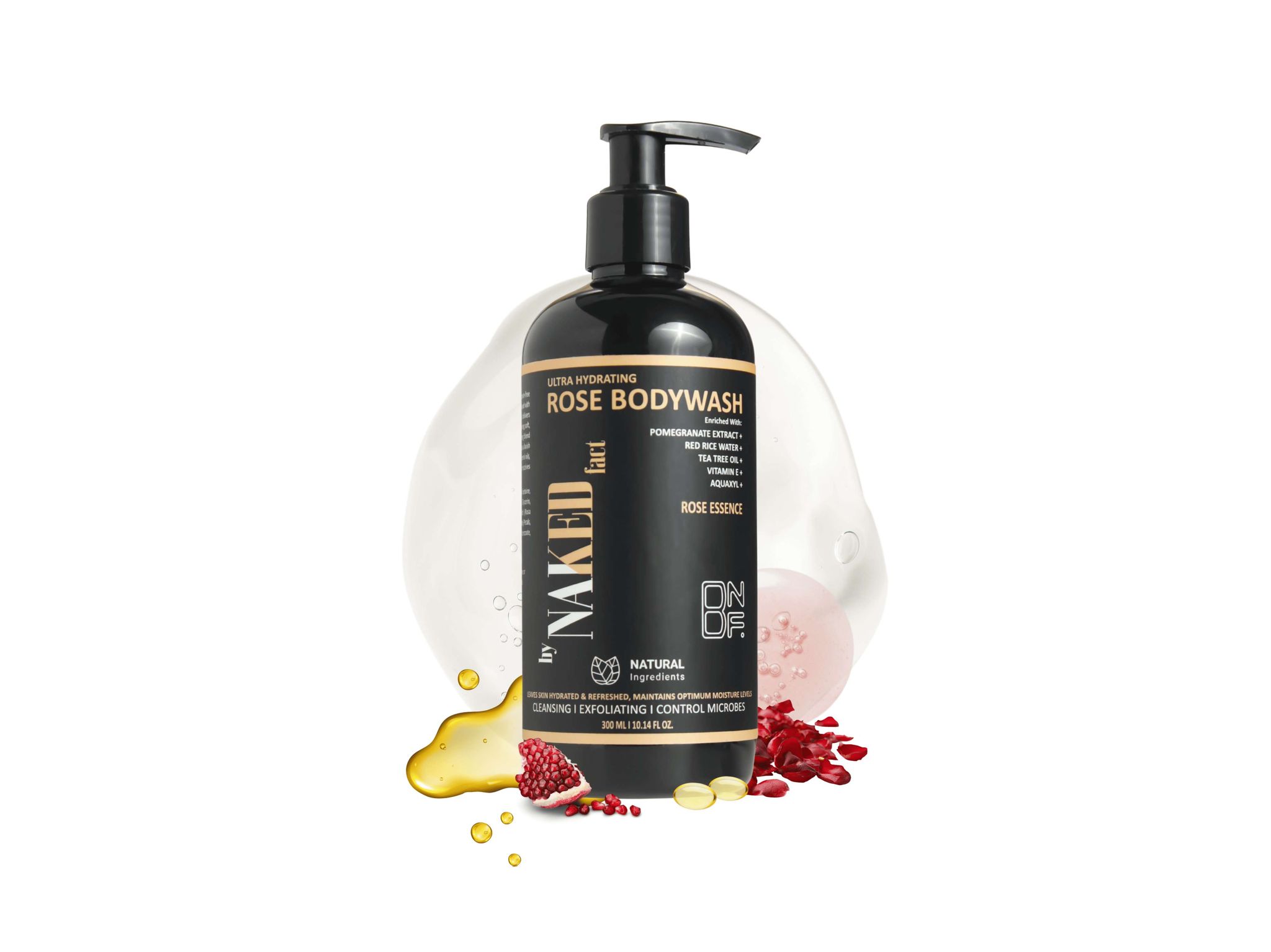 By NAKED fact Ultra Hydrating Rose Body Wash | Refreshing Shower Gel for Deep Cleansing, Exfoliating, Hydrating, Balance moisture, Oil control | 6 Hours sensual feel | Infused with Red Rice water, Vitamin E, Tea tree oil & Pomegranate extracts -300 ml