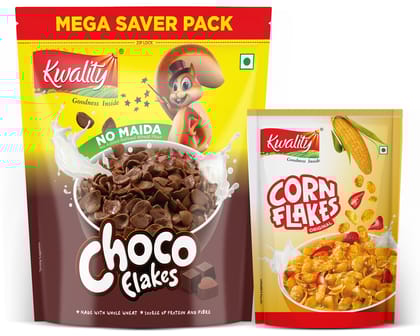 Kwality Choco Flakes 1Kg Pouch & Corn Flakes 160g pouch
