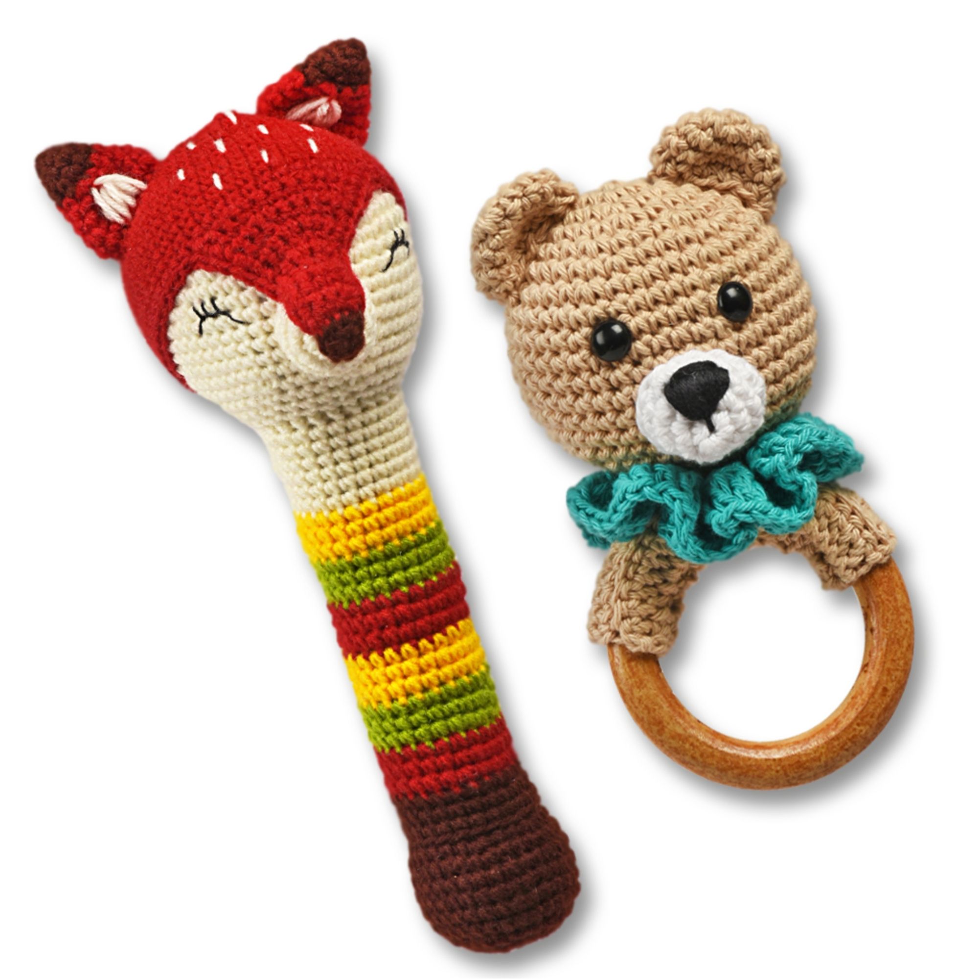 Toy Antiqua Ltd Fox Rattle & Teddy Bear Rattle Premium Handcrafted Toy