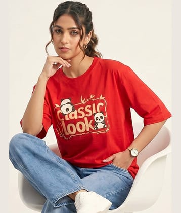 Addyvero Women Cotton Blend Printed Oversized Fit Round Neck T-Shirt ( White )