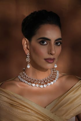 Zarna Rose Gold Polki Necklace Set-Polki