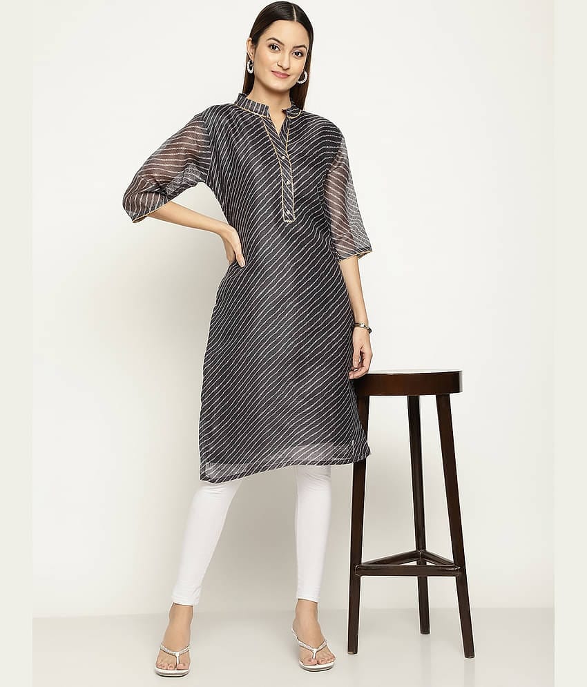 Queenley - Grey Silk Women's Straight Kurti ( Pack of 1 )
