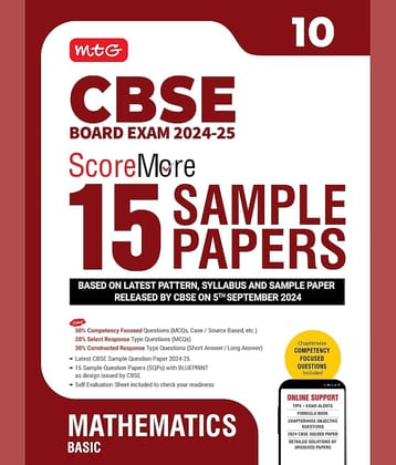 MTG CBSE Class 10 ScoreMore 15 Sample Papers Mathematics Basic Book For 2025 Board Exam | Detailed Solutions of Each Chapter | Based on Latest CBSE