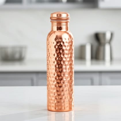 Hammered Pure Copper Water Bottle 900 ML | Ayurvedic Drinkware , Height : 10.5 Inch (BCMAS079 B)