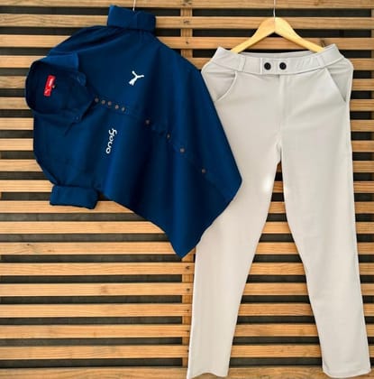 Puma Blue Shirt & Biege Pant Combo Offer (Size -L40,32)