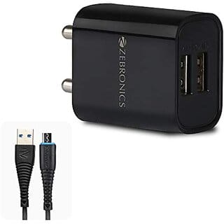 ZEBRONICS Zeb-MA5222 USB Charger Adapter with 1 Metre Micro USB Cable 2 USB Ports for Mobile Phone/Tablets (Black).