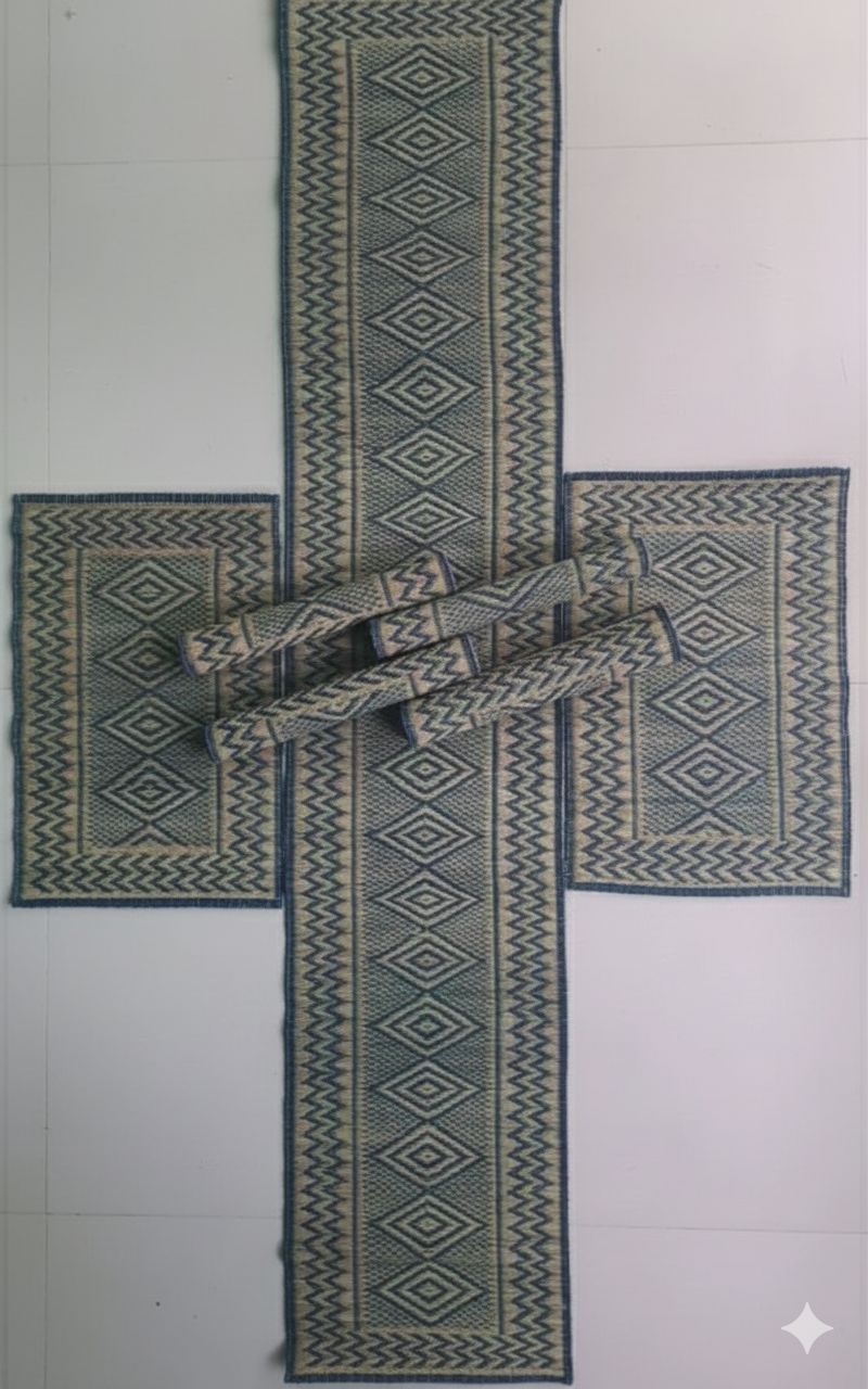Sandhya Mat Unit Artisanal Madurkathi Handcrafted Table Mat And Runner Set