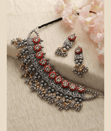 PUJVI Red Alloy Necklace Set ( Pack of 1 )