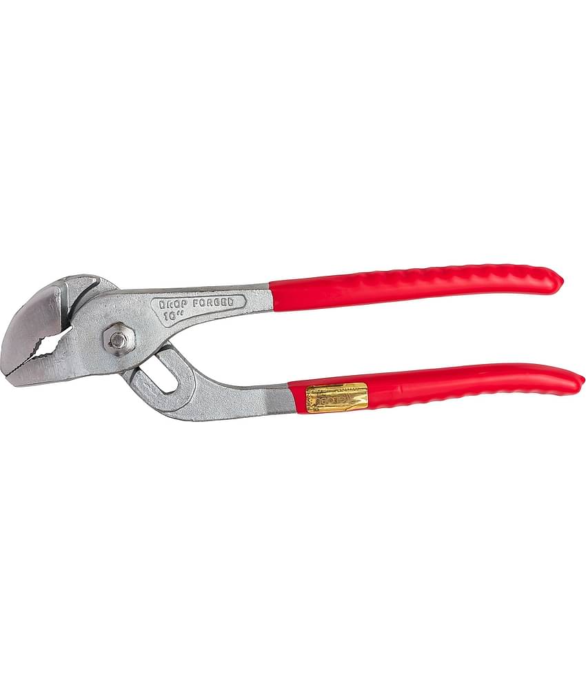 GLOBUS 504 -WATER PUMP PLIER 10 INCH ( 250MM ) MONKEY PLIER / SLIP JOINT HEAVY DUTY PLIER WITH CHROME FINISH AND SOFT RED PVC GRIP.