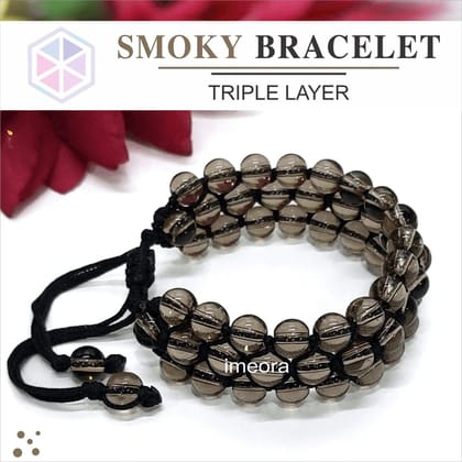 Three Layer Handmade Adjustable Bracelet 6mm Beads-Smoky