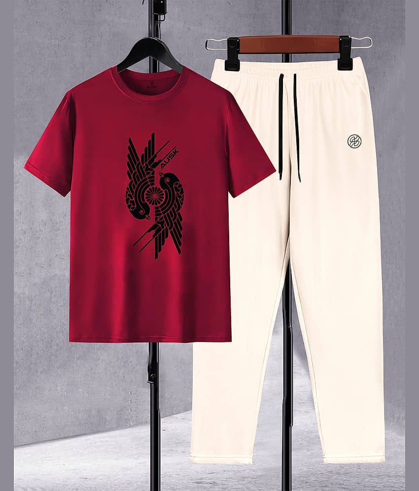 AUSK Maroon Cotton Blend Relaxed Fit Men's Tracksuit ( Pack of 1 )