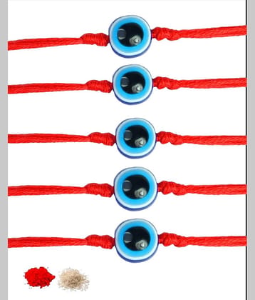 thriftkart Rakhi Set Red 5pc Evil Eye Thread Bracelet Rakhi