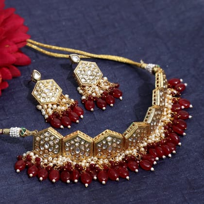 Gracie Choker Necklace Set With Dori-Red