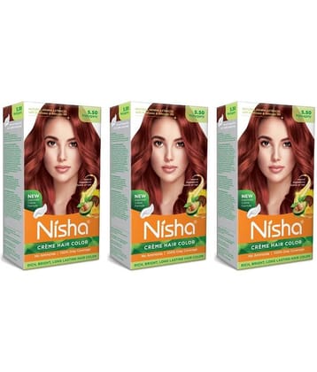 Nisha Creme Hair Color 5.50 Mahogany 120g Pack of 3, Permanent Hair Colour for Women Men, No Ammonia, 100% Grey Coverage
