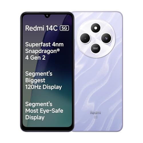 Redmi 14C 5G (Stardust Purple, 4GB RAM, 64GB Storage) | Superfast 4nm Snapdragon 4 Gen 2 | 120Hz 17.47cm (6.88) Display | 5160mAh Battery | 50MP Dual Camera | Premium Starlight Design