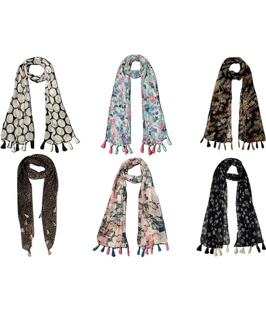 stolevilla Multi Printed Poly Cotton Yarn Stoles ( Pack of 6 )