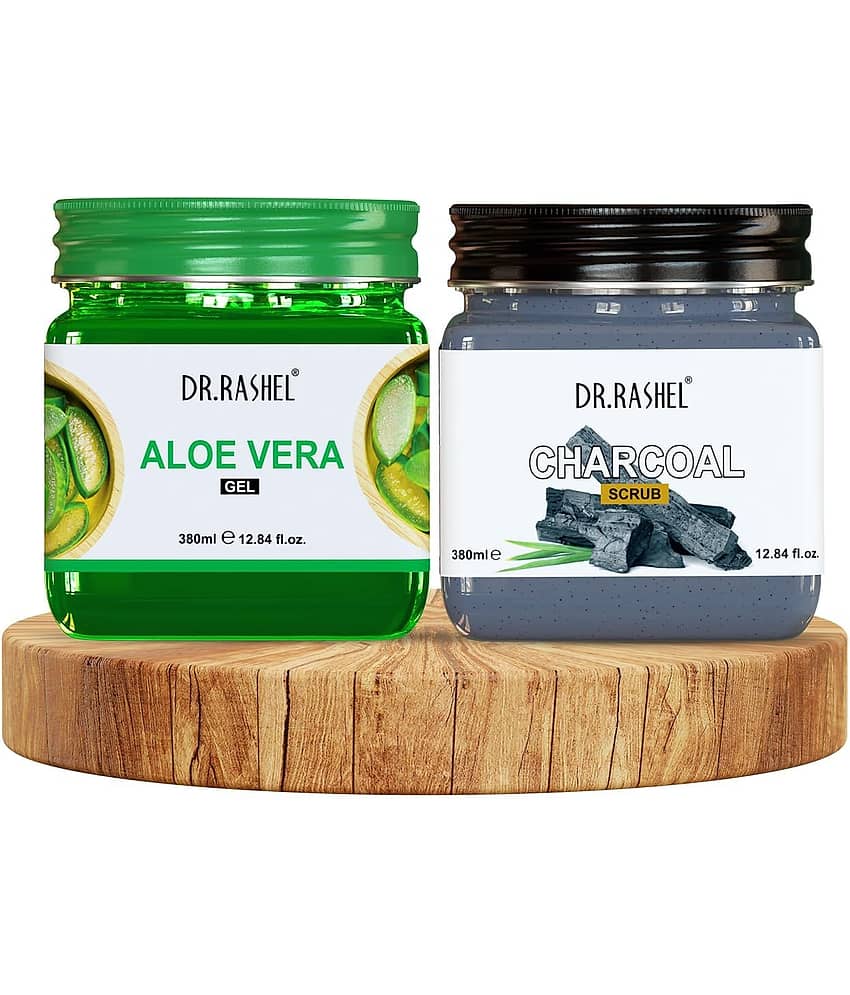 DR.RASHEL Aloe Vera Gel and Charcoal Scrub Exfoliates all skin types 380 ml each (Pack of 2)
