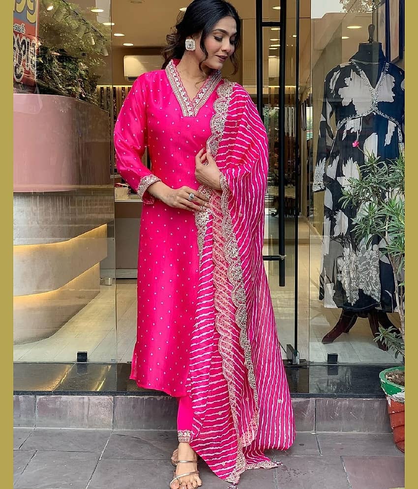Gazal Fashions Silk Blend Embroidered Kurti With Pants Women's Stitched Salwar Suit - Yellow ( Pack of 1 )