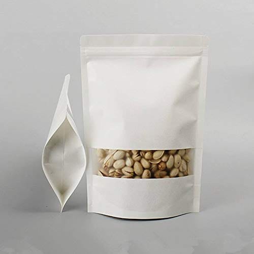 Kraft Paper Pouch with Window - White Standup Pouches 235x345x60x60MM 1.5 KG Capacity 1000 pieces