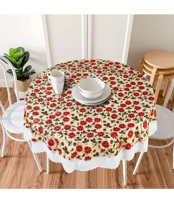 Printed PVC 4 Seater Round Table Cover ( 152 x 152 ) cm Pack of 1 Beige