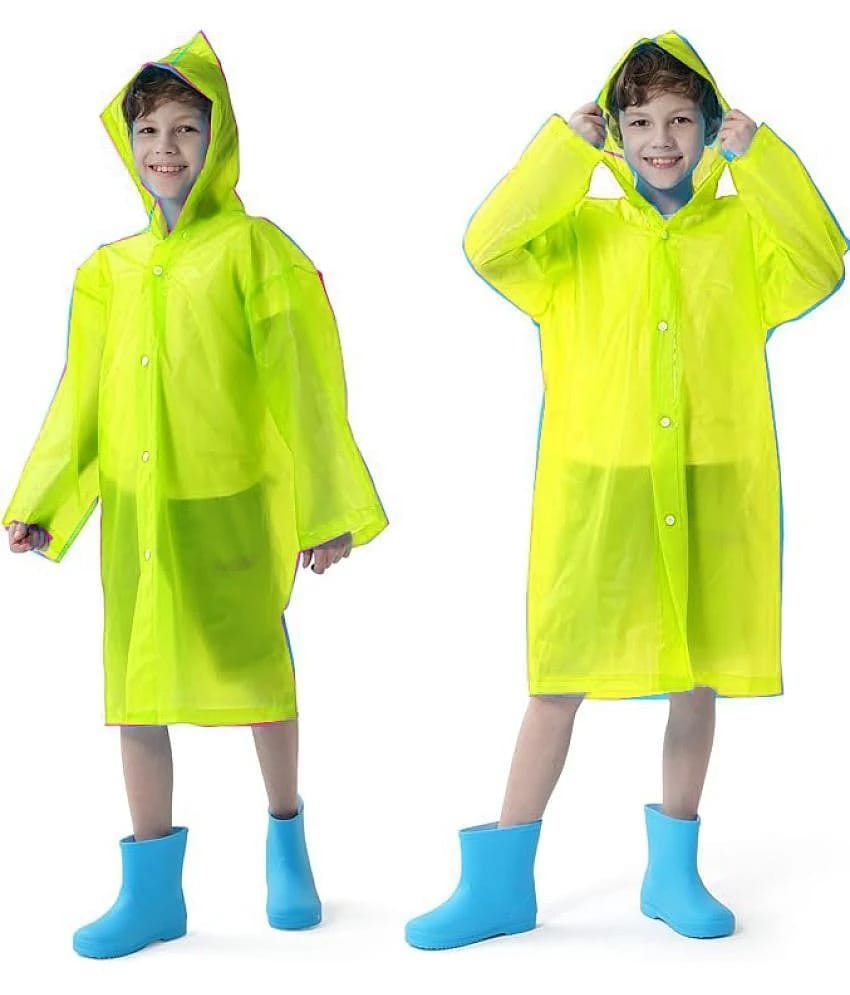 INFISPACE Kids Reusable EVA Rain Poncho Raincoat| Rain Jackets Long with Hood Eva Boys Yellow C Color Raincoat -14 - 15 Years - None