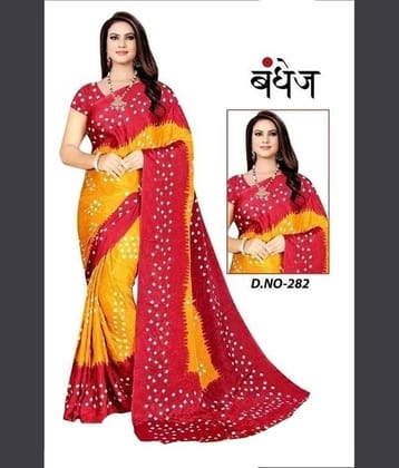 JIHANA FAB Chiffon Printed Saree With Unstitched Blouse Piece ( Yellow )