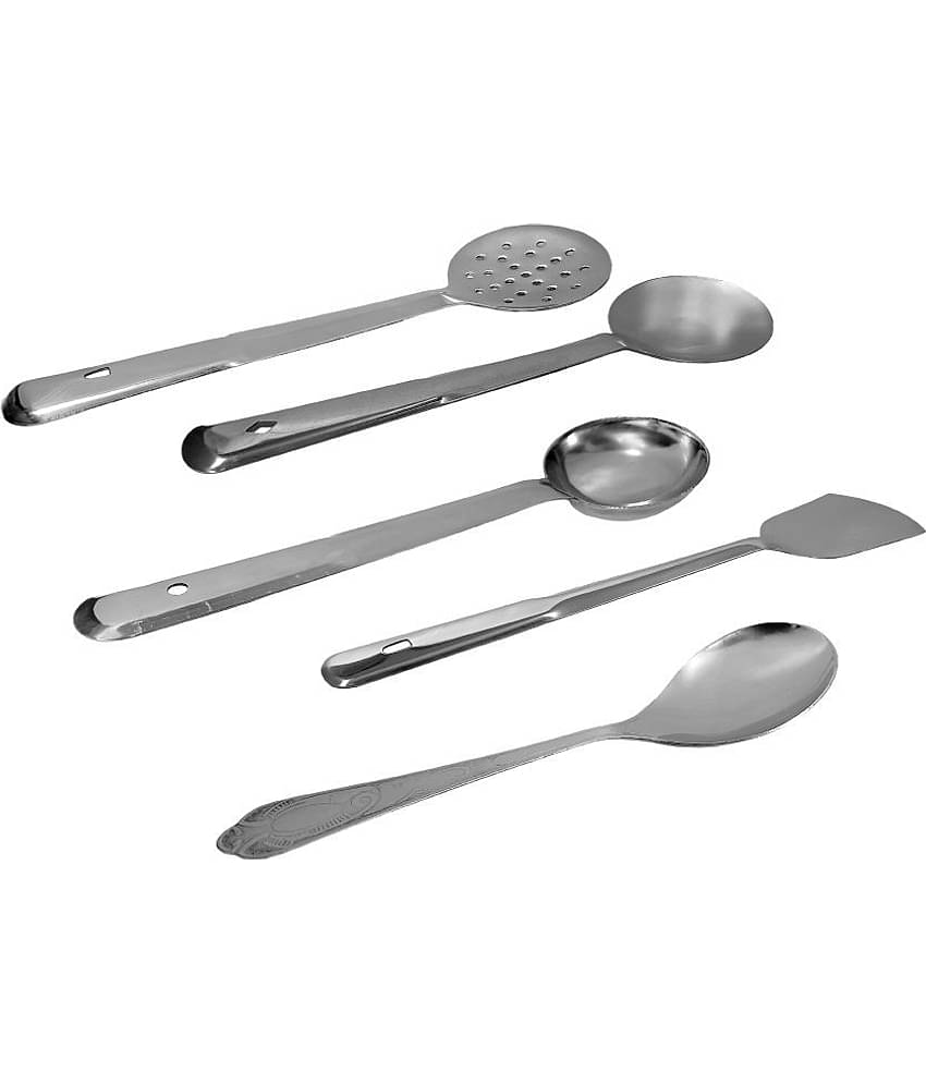 A & H ENTERPRISES - Silver Stainless Steel Set of 5 Piece Kitchen Cooking Tools Set ( Set of 5 )