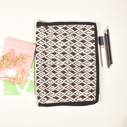Off-white ikat cotton file folder with zip