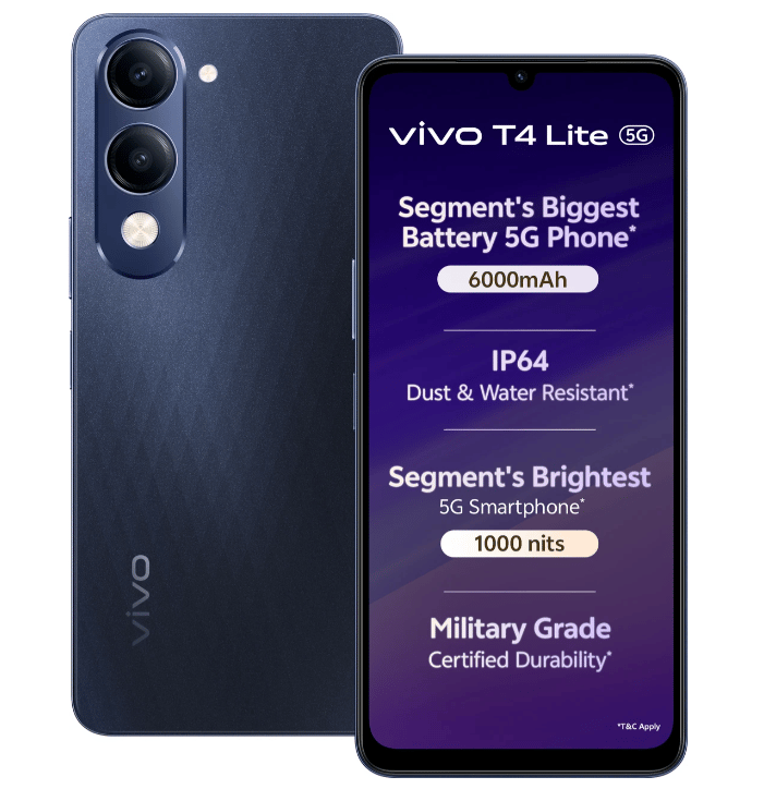 Vivo T4 Lite 5G Charger in the Box (Prism Blue, 128 GB)  (6 GB RAM)