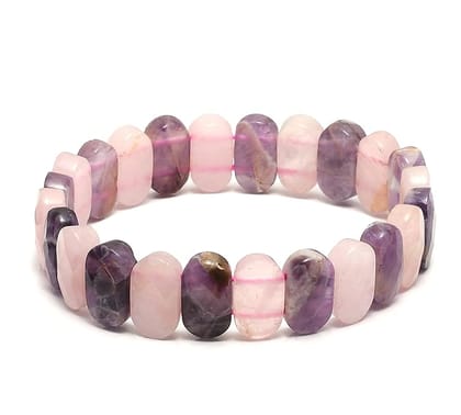 Sahaj Hast-Rose Quartz and Amethyst Oval Faceted Bracelet (Size-8")