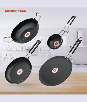 LAZYWINDOW Black Iron No Coating Cookware Sets ( Set of 4 )