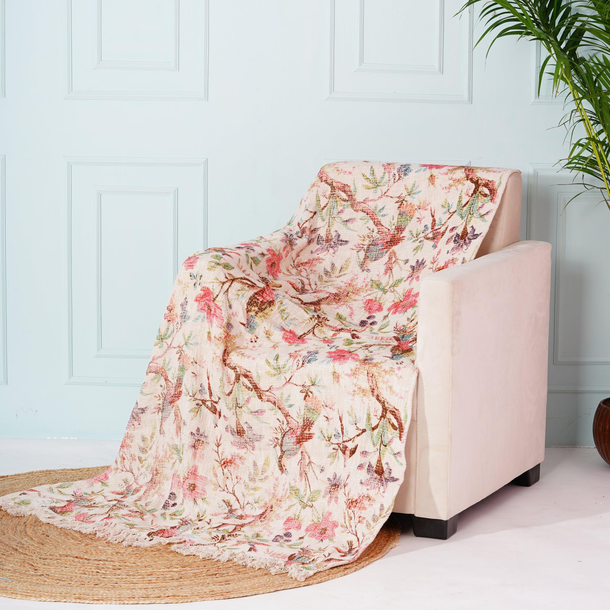 Birds of Paradise TNT Slub Sofa throw- Peach