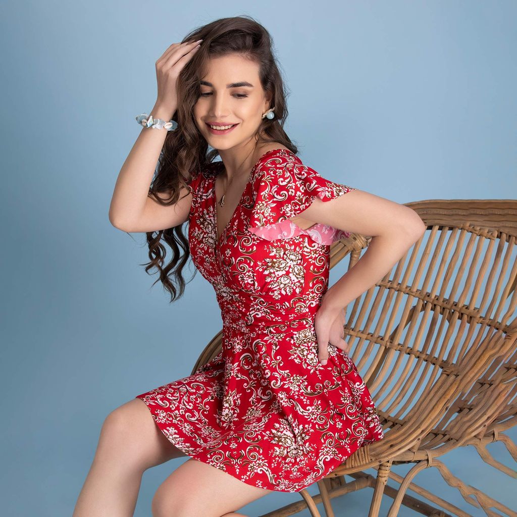 Floral Printed Padded Swimming Dress with Attached Shorts
