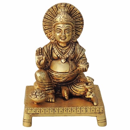 Brass Kuber Ji Idol - Traditional Wealth God Statue, Height : 4.6 Inch (BSMAS1444 D)